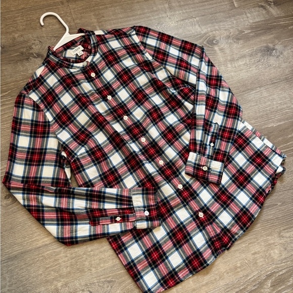 J.Crew festive HOLIDAY PLAID ruffle trim FLANNEL fitted woman’s SHIRT~size S - Picture 3 of 11